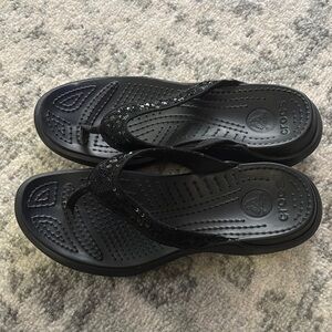 Crocs Black Sequin Flip Flops